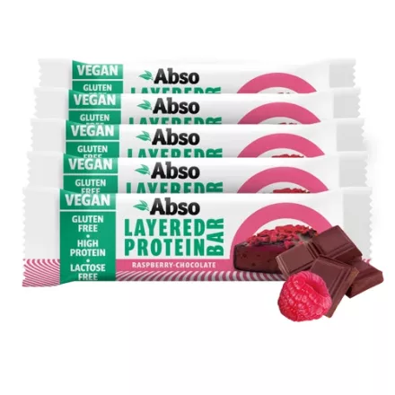 Abso Layered Protein Bar Kínáló (16db x 50 g) - Málnás - csokoládés ízű vegán fehérjeszelet